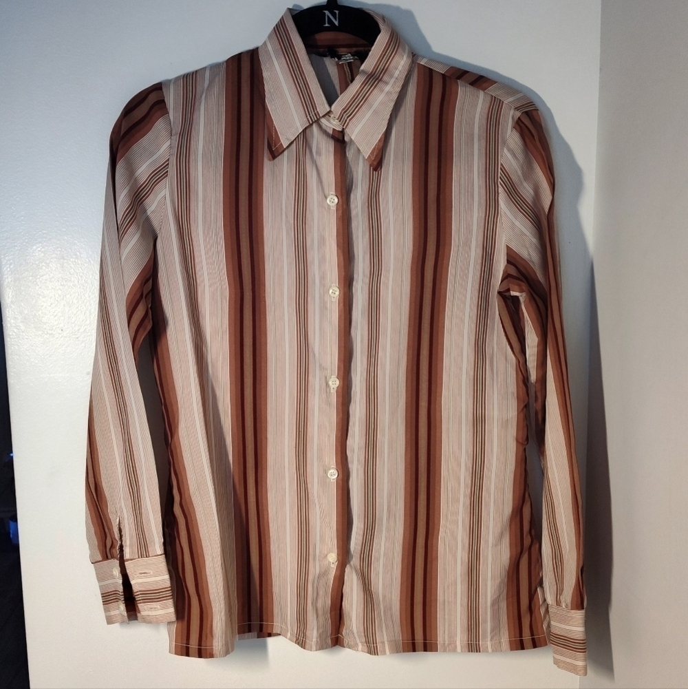 Striped Brown and White Shirt Size 8 #742